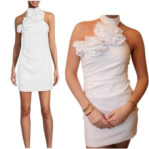 Gianni Bini One Shoulder White Dress with Ruffles
Size 2